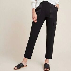 Maeve by‎ Anthropologie Women’s XL Black  Delancey Satin-Trimmed Cargo Joggers